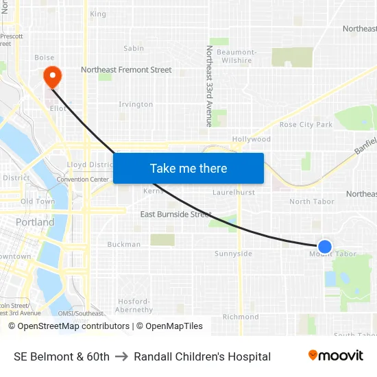 SE Belmont & 60th to Randall Children's Hospital map