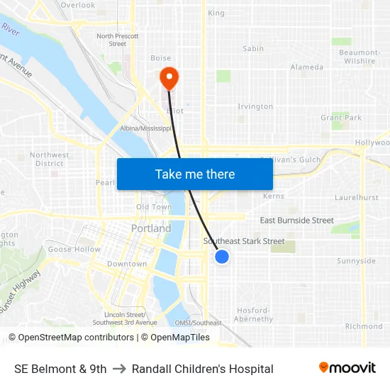 SE Belmont & 9th to Randall Children's Hospital map