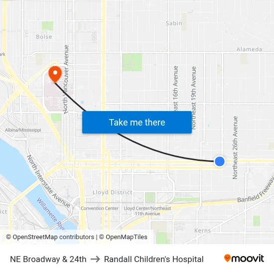 NE Broadway & 24th to Randall Children's Hospital map