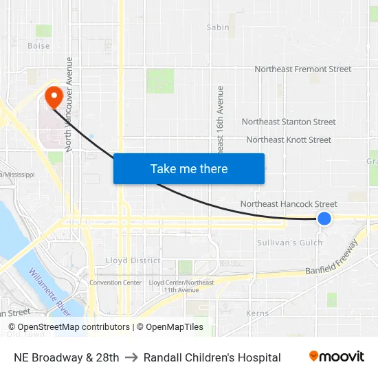 NE Broadway & 28th to Randall Children's Hospital map
