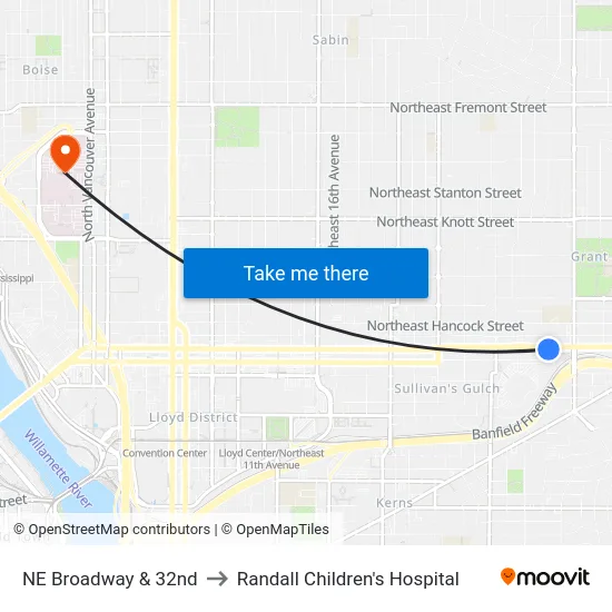 NE Broadway & 32nd to Randall Children's Hospital map