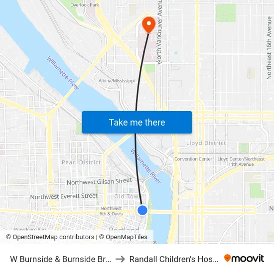 W Burnside & Burnside Bridge to Randall Children's Hospital map