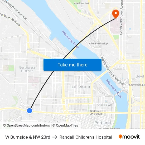 W Burnside & NW 23rd to Randall Children's Hospital map