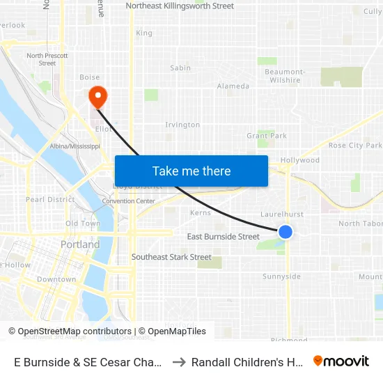 E Burnside & SE Cesar Chavez Blvd to Randall Children's Hospital map