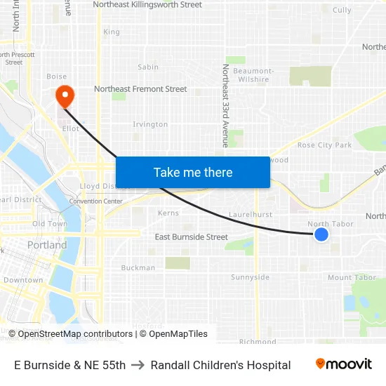 E Burnside & NE 55th to Randall Children's Hospital map