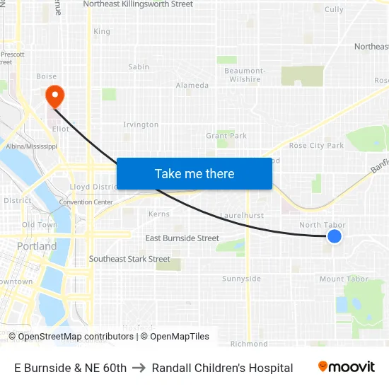 E Burnside & NE 60th to Randall Children's Hospital map