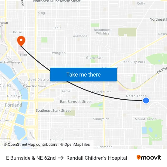 E Burnside & NE 62nd to Randall Children's Hospital map
