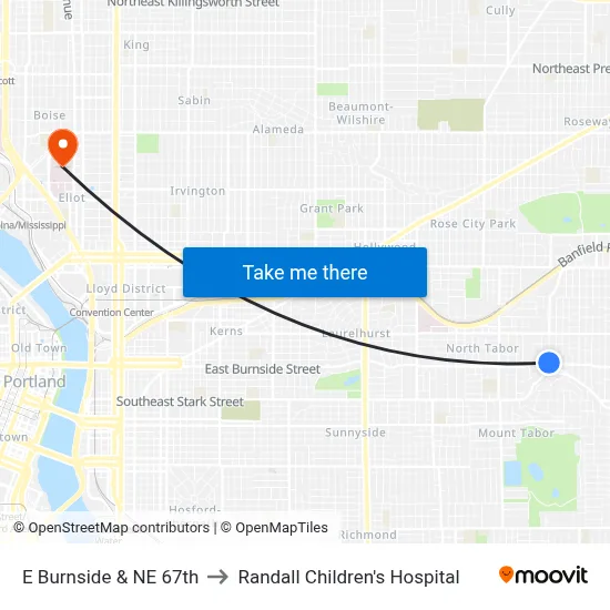 E Burnside & NE 67th to Randall Children's Hospital map