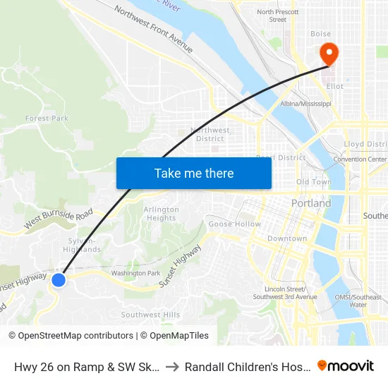 Hwy 26 on Ramp & SW Skyline to Randall Children's Hospital map