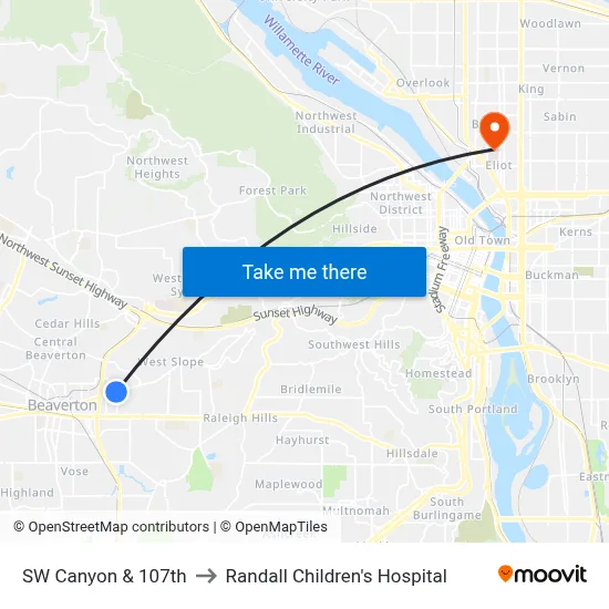 SW Canyon & 107th to Randall Children's Hospital map
