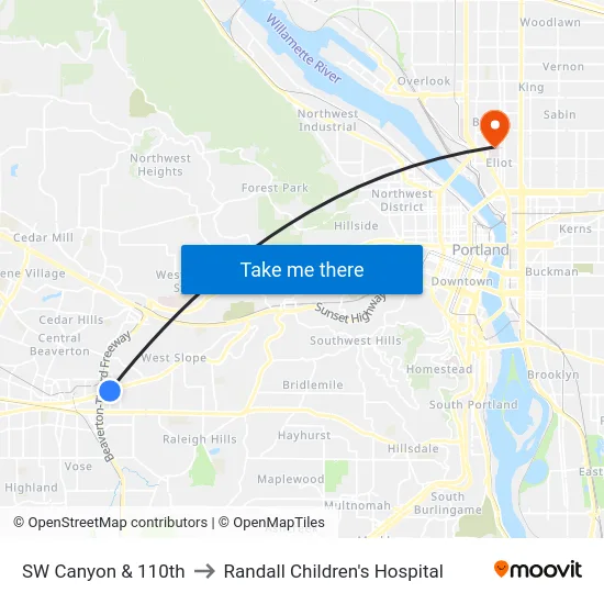 SW Canyon & 110th to Randall Children's Hospital map