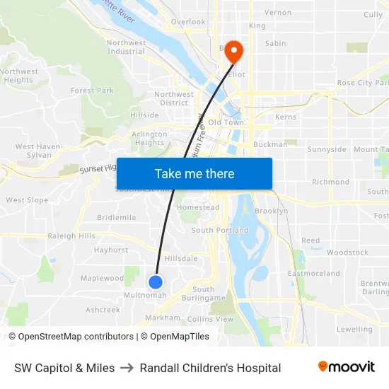 SW Capitol & Miles to Randall Children's Hospital map
