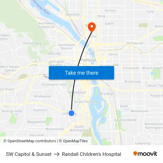 SW Capitol & Sunset to Randall Children's Hospital map