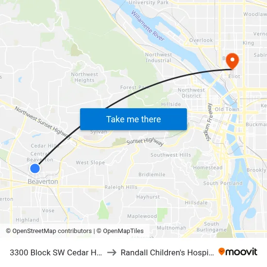 3300 Block SW Cedar Hills to Randall Children's Hospital map