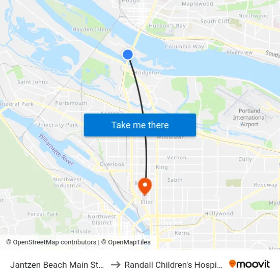 Jantzen Beach Main Stop to Randall Children's Hospital map
