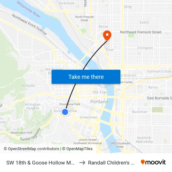 SW 18th & Goose Hollow Max Station to Randall Children's Hospital map