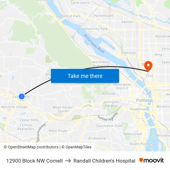 12900 Block NW Cornell to Randall Children's Hospital map