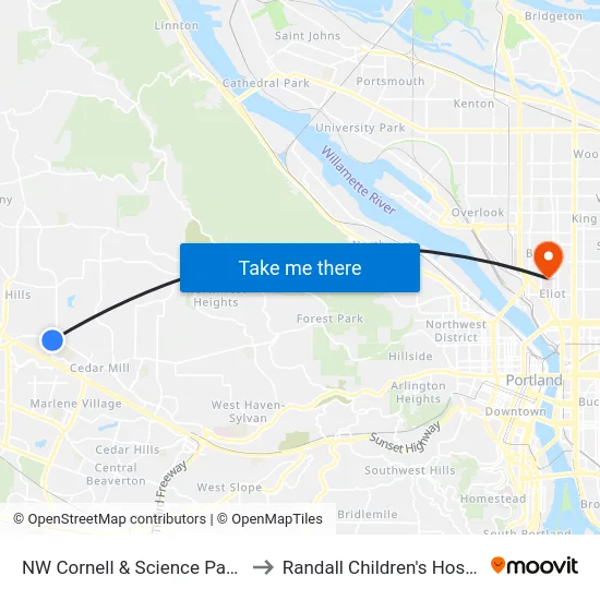 NW Cornell & Science Park Dr to Randall Children's Hospital map