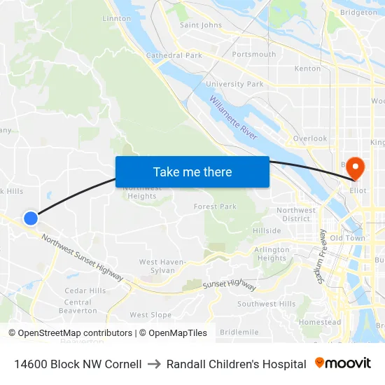 14600 Block NW Cornell to Randall Children's Hospital map
