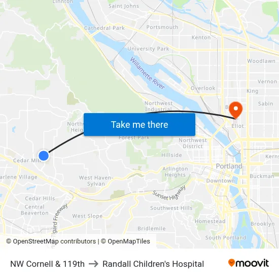 NW Cornell & 119th to Randall Children's Hospital map