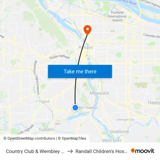 Country Club & Wembley Park to Randall Children's Hospital map