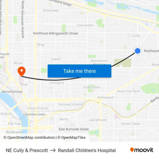 NE Cully & Prescott to Randall Children's Hospital map