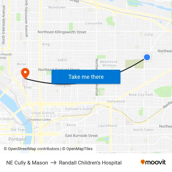 NE Cully & Mason to Randall Children's Hospital map