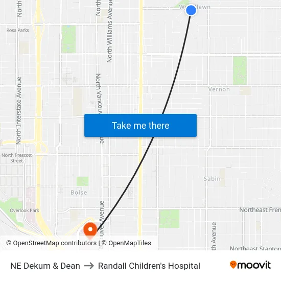 NE Dekum & Dean to Randall Children's Hospital map