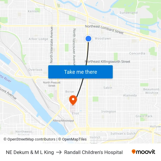 NE Dekum & M L King to Randall Children's Hospital map