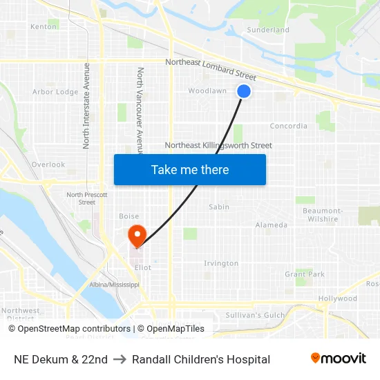 NE Dekum & 22nd to Randall Children's Hospital map