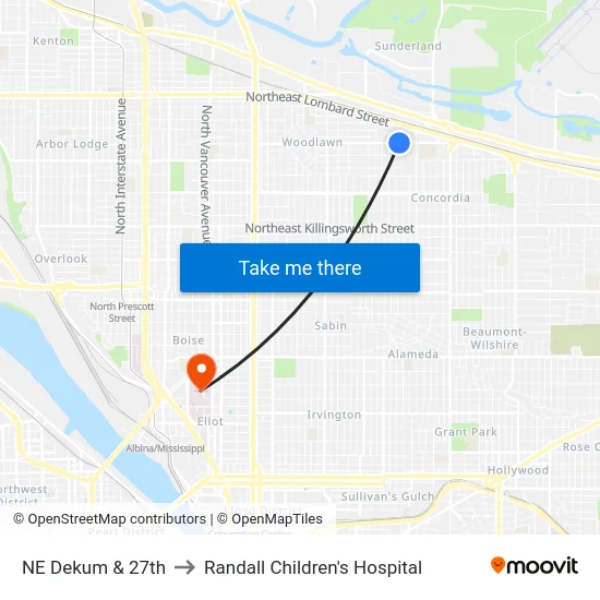 NE Dekum & 27th to Randall Children's Hospital map