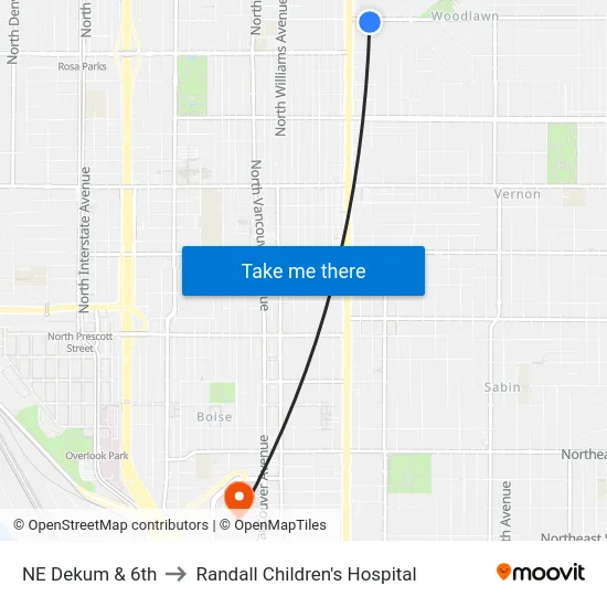 NE Dekum & 6th to Randall Children's Hospital map