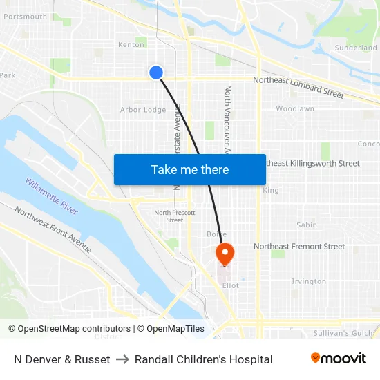 N Denver & Russet to Randall Children's Hospital map