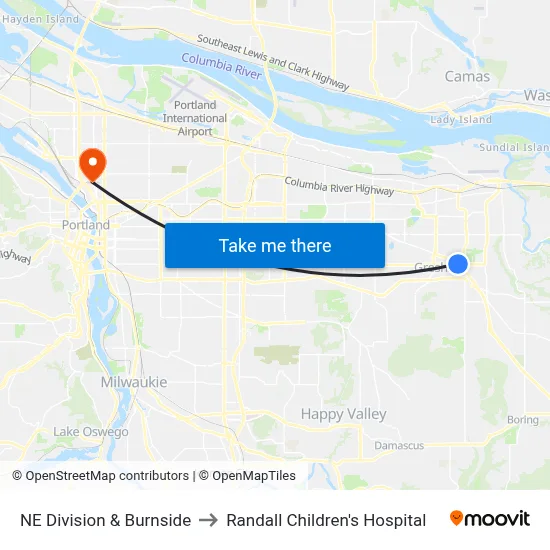 NE Division & Burnside to Randall Children's Hospital map