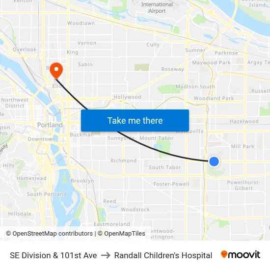 SE Division & 101st Ave to Randall Children's Hospital map