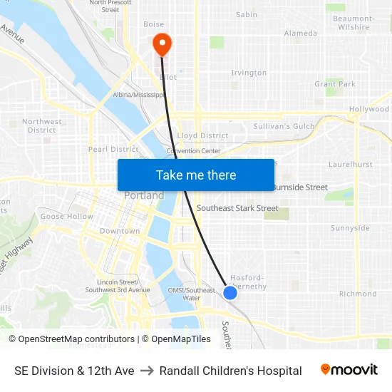 SE Division & 12th Ave to Randall Children's Hospital map