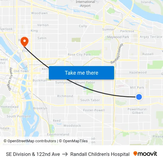 SE Division & 122nd Ave to Randall Children's Hospital map