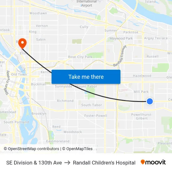 SE Division & 130th Ave to Randall Children's Hospital map