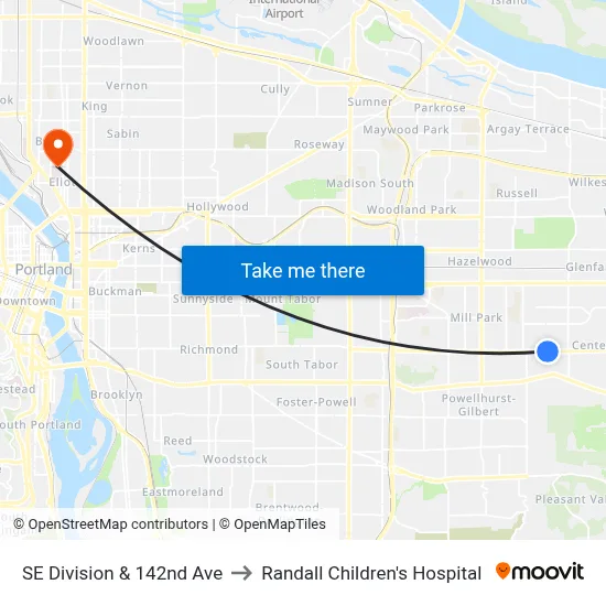 SE Division & 142nd Ave to Randall Children's Hospital map