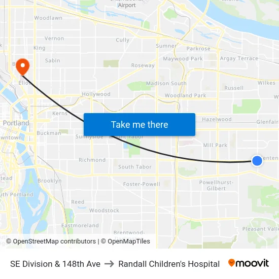SE Division & 148th Ave to Randall Children's Hospital map