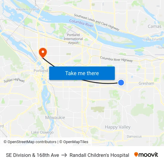 SE Division & 168th Ave to Randall Children's Hospital map