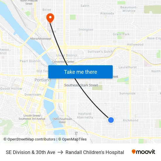SE Division & 30th Ave to Randall Children's Hospital map