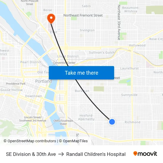 SE Division & 30th Ave to Randall Children's Hospital map
