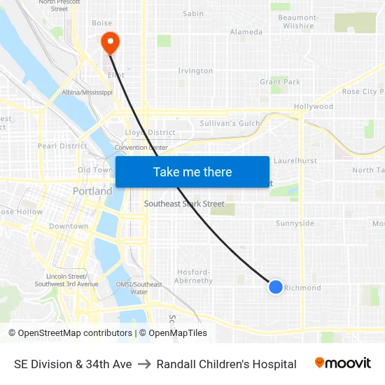 SE Division & 34th Ave to Randall Children's Hospital map