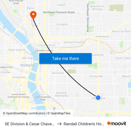 SE Division & Cesar Chavez Blvd to Randall Children's Hospital map