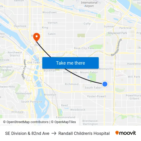 SE Division & 82nd Ave to Randall Children's Hospital map