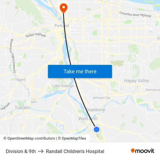 Division & 9th to Randall Children's Hospital map