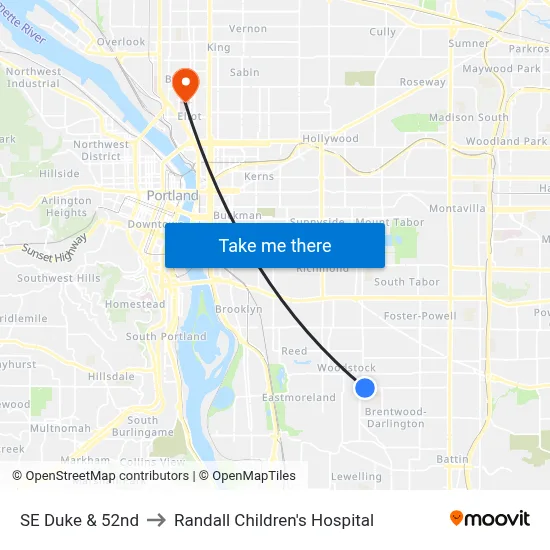 SE Duke & 52nd to Randall Children's Hospital map