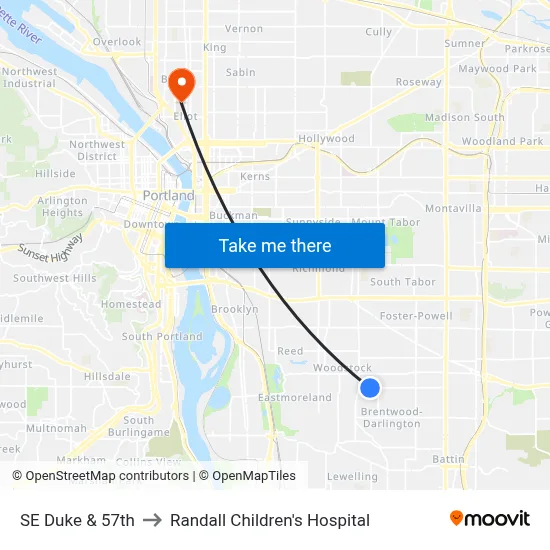 SE Duke & 57th to Randall Children's Hospital map