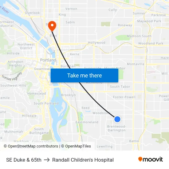 SE Duke & 65th to Randall Children's Hospital map